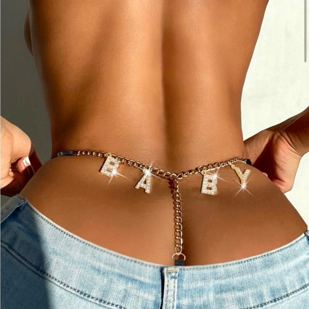 Mesh Letter & Chain Detail Lingerie Thong spelling “BABY”